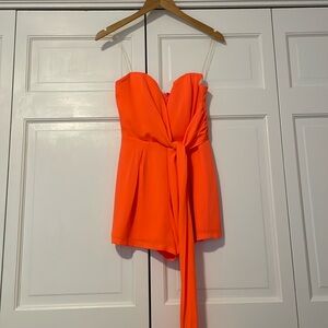 Strapless Neon Orange Tie Romper